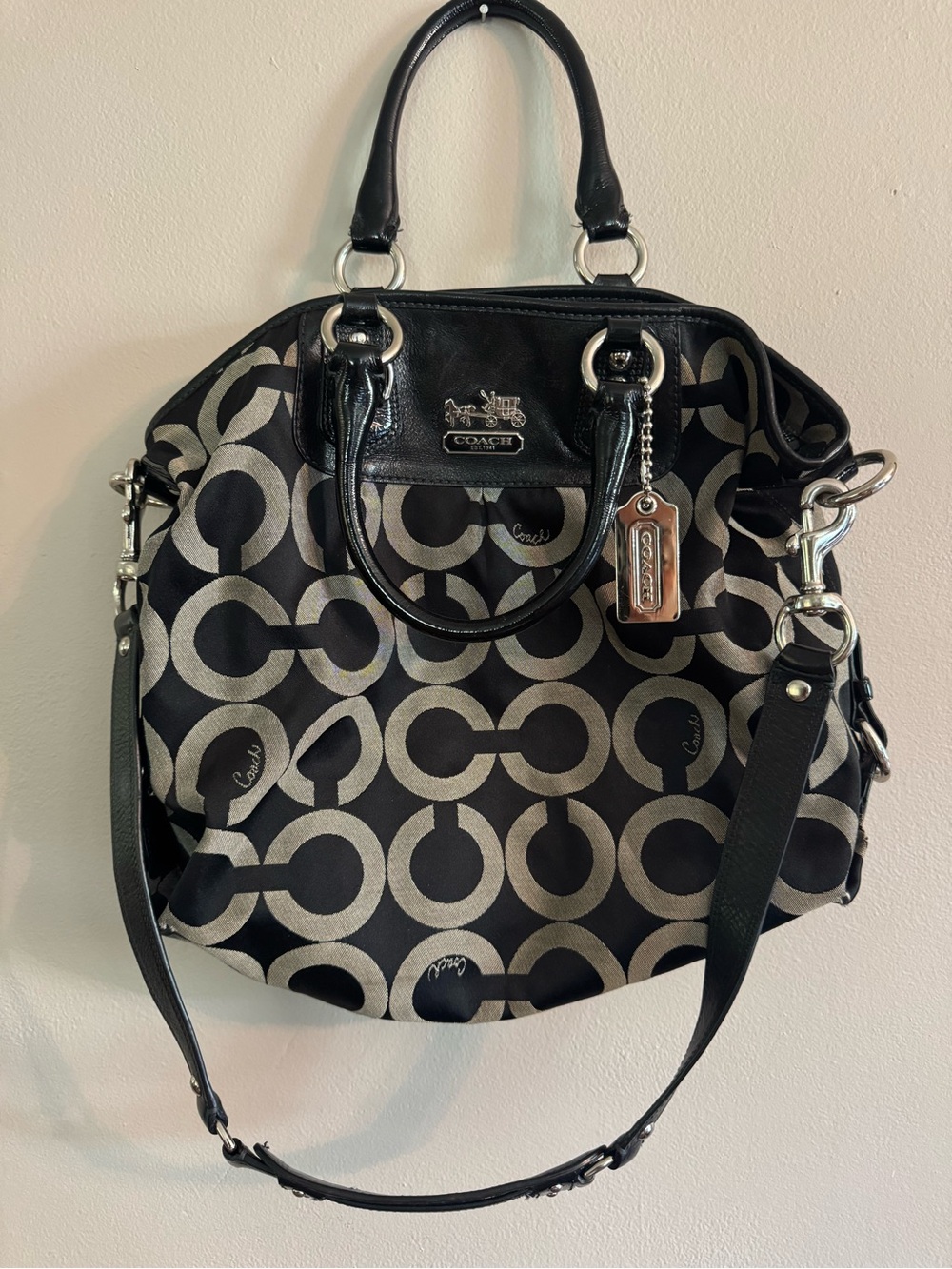 Coach Black and Silver Signature Circle Tote